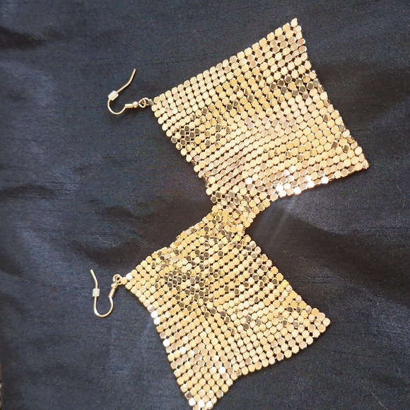 Metal Mesh Grid Sequins Tassel Long Drop Dangle Earrings - Picture 7 of 9